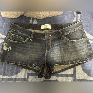 Hollister Ultra Low rise Butterfly Embroidered Denim Shorts